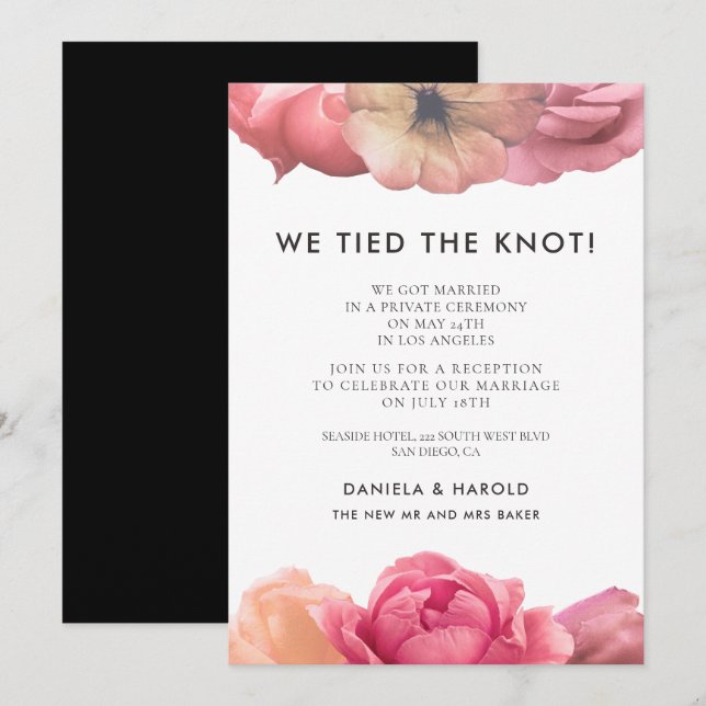 Elegante Hochzeitsankündigung Vintager Rose Einladung (Vorne/Hinten)