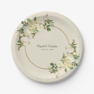 Elegante Hochzeitsblumen Aquarell Braut & Bräutiga Pappteller