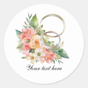 Elegante Hochzeitsblumen und Ringe anpassbar  Runder Aufkleber