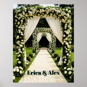 Elegante Hochzeitsbogen-Gartenzeremonie mit Rosen Poster