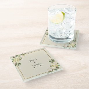 Elegante Hochzeitsbraut & Bräutigam Chic Florale R Glasuntersetzer