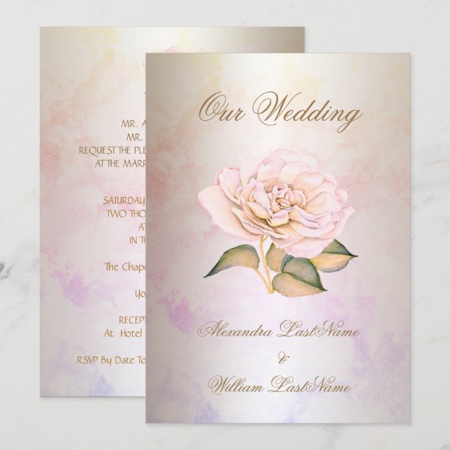 Elegante Hochzeitscreme aus rosa Marmor Rose Creme Einladung (Vorne/Hinten)
