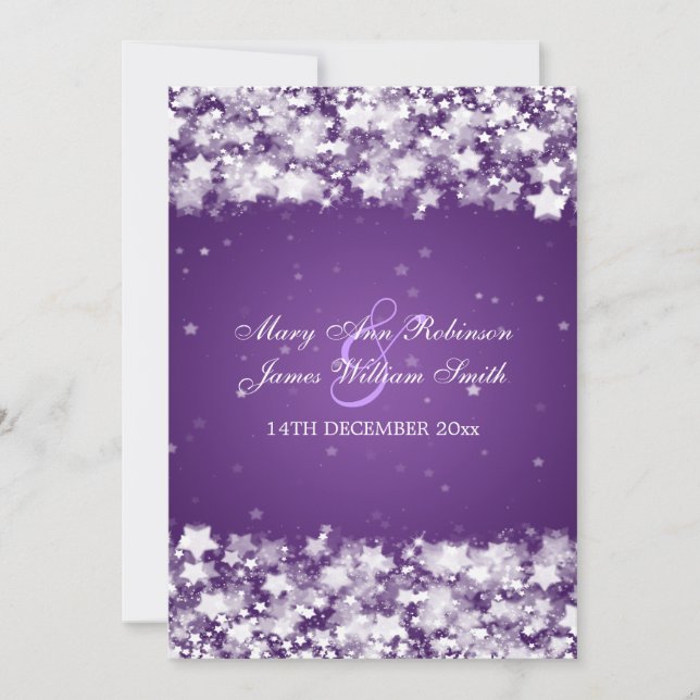 Elegante Hochzeitsdazzling-Stars Lila Einladung (Vorderseite)