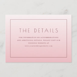 Elegante Hochzeitsdetails in minimalistischem Rosa Begleitkarte