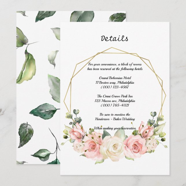 Elegante Hochzeitsdetails-Karte. Einladung (Vorne/Hinten)