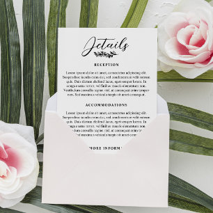 Elegante Hochzeitsdetails mit Grünzweig Begleitkarte