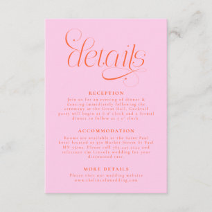 Elegante Hochzeitsdetails Orange Pink Begleitkarte