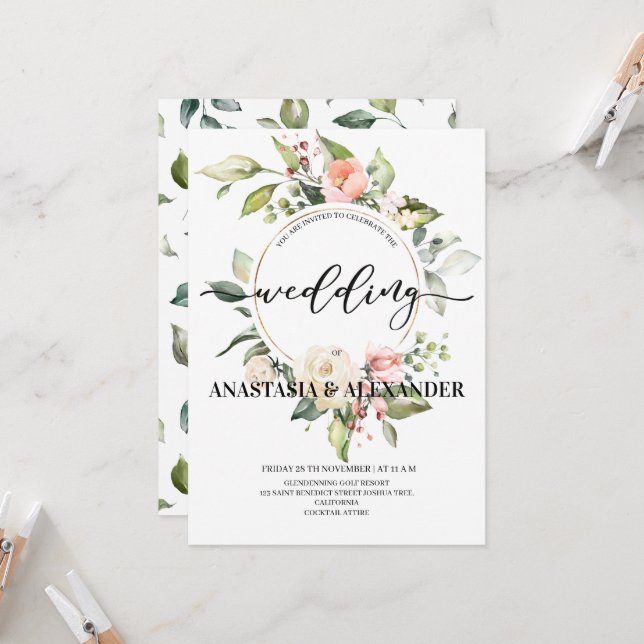 Elegante Hochzeitseinladung. Einladung (Vorderseite/Rückseite Beispiel)