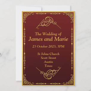 Elegante Hochzeitseinladung, goldene Schriftrolle Einladung