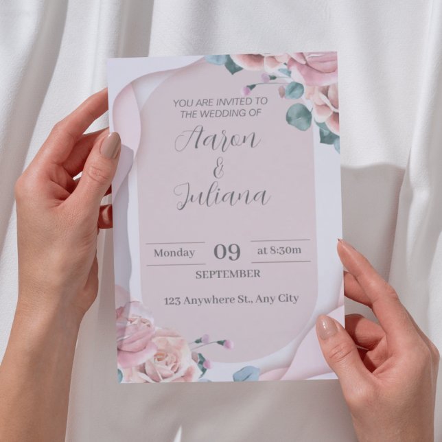 Elegante Hochzeitseinladung in rosa Farben mit Ros Einladung (Von Creator hochgeladen)