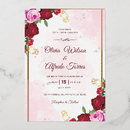 Elegante Hochzeitseinladung in Rosa und Rot Folieneinladung