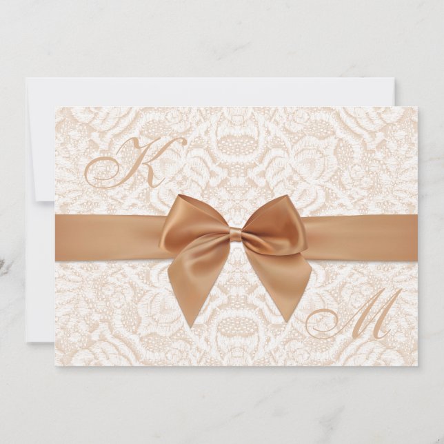 Elegante Hochzeitseinladung mit Band und Spitze Einladung (Rückseite)