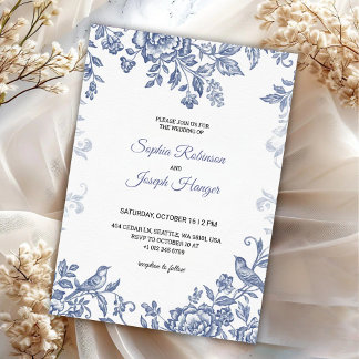 Elegante Hochzeitseinladung mit blauem Blumenmuste Einladung