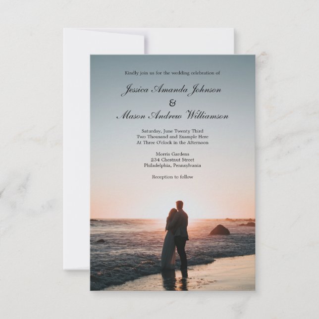Elegante Hochzeitseinladung mit Foto Einladung (Vorderseite)