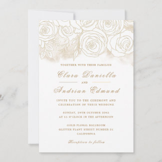 Elegante Hochzeitseinladung mit Gold-Rose Einladung