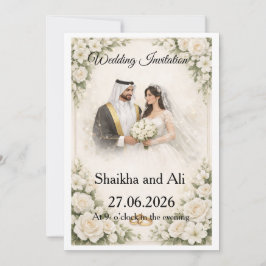Elegante Hochzeitseinladung mit weißen Blumen und Einladung