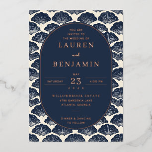 Elegante Hochzeitseinladung Navy Seashell Folieneinladung