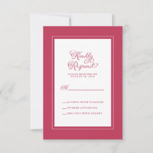 Elegante Hochzeitseinlage Trend Magenta Rot Weiß RSVP Karte