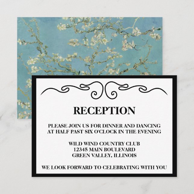 Elegante Hochzeitsempfehlung "Almond Blossom" Einladung (Vorne/Hinten)