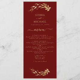 Elegante Hochzeitsempfehlung aus Burgund Gold Foli Menükarte