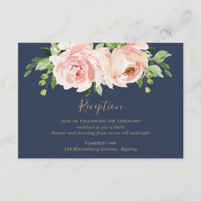 Elegante Hochzeitsempfehlung der rosafarbenen Mari Begleitkarte (Vorderseite)
