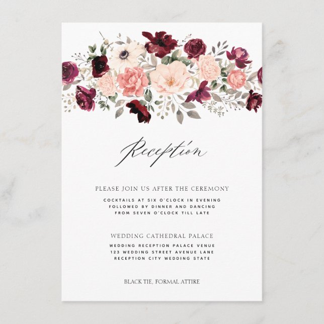 Elegante Hochzeitsempfehlung für Burgund Blush Begleitkarte (Vorderseite)