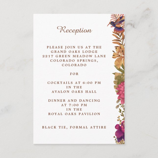 Elegante Hochzeitsempfehlung für den Botanischen G Begleitkarte (Vorderseite)