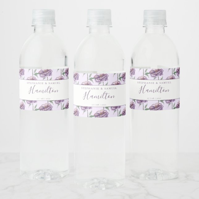 Elegante Hochzeitsempfehlung für Lila Wasserfarben (Flaschen)