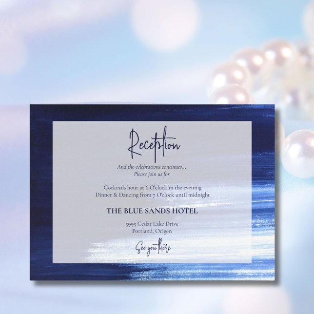Elegante Hochzeitsempfehlung für Navy & White Colo Begleitkarte (Von Creator hochgeladen)