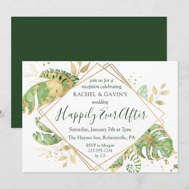 Elegante Hochzeitsempfehlung für tropische Elopeme Einladung (Vorne/Hinten)