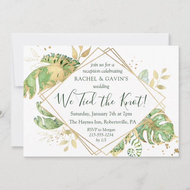 Elegante Hochzeitsempfehlung für tropische Elopeme Einladung (Vorderseite)
