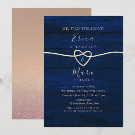 Elegante Hochzeitsempfehlung mit Gold und Navy Einladung