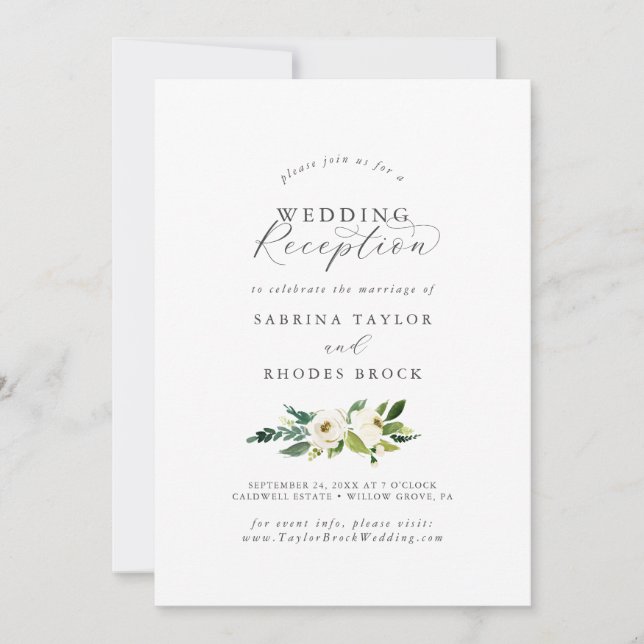 Elegante Hochzeitsempfehlung mit weißer Blüte Einladung (Vorderseite)