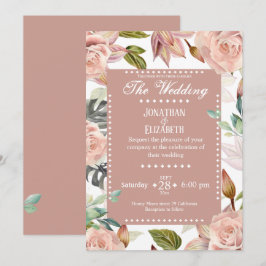 Elegante Hochzeitsfeier mit Blumen - Rose Einladung