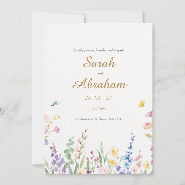 Elegante Hochzeitsfeier mit Wasserfarbe Einladung (Vorderseite)