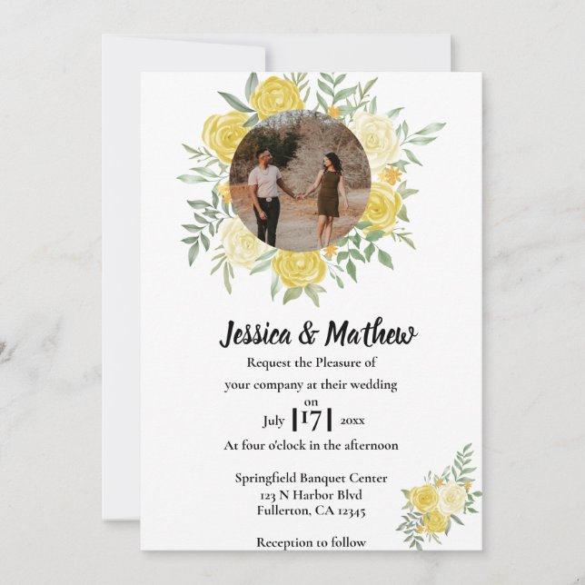 Elegante Hochzeitsfeier mit Wasserfarbe Einladung (Vorderseite)