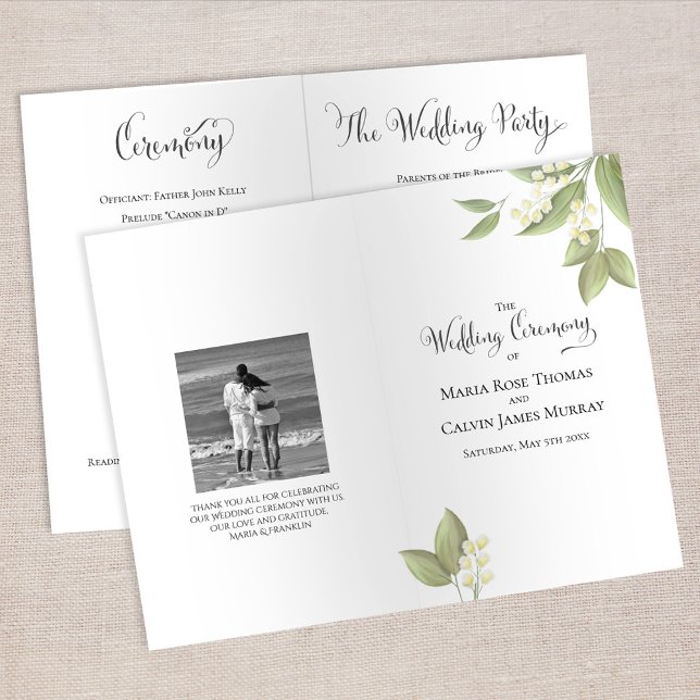 Elegante Hochzeitsfeier Sage Greenerage Foliage (Elegant lily of the valley floral wedding ceremony program with botanical greenery and classic typog)