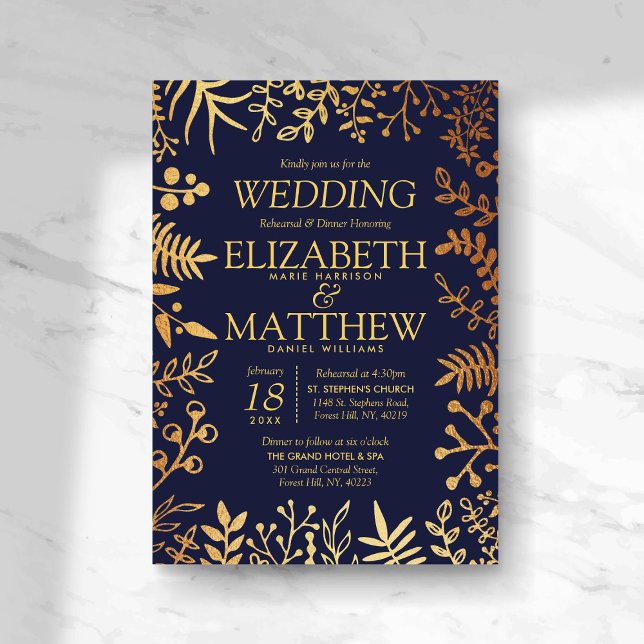 Elegante Hochzeitsfeier und Gold Floral Wedding Pr Einladung (Von Creator hochgeladen)