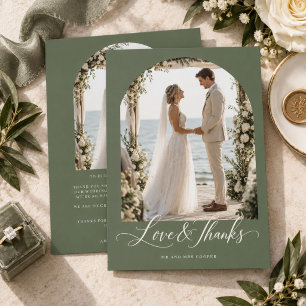 Elegante Hochzeitsfoto-Dankeschön-Karte in Salbeig Dankeskarte
