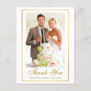 Elegante Hochzeitsfoto Goldrahmen Danke Postkarte