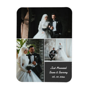 Elegante Hochzeitsfotocollage mit Individuellen Na Magnet