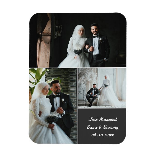Elegante Hochzeitsfotocollage mit Individuellen Na Magnet (Vertikal)