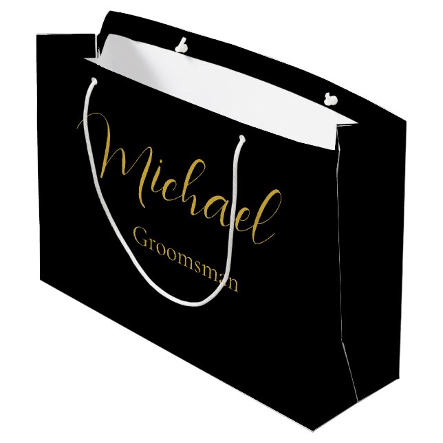 Elegante Hochzeitsgeschenktasche mit Personalisier Große Geschenktüte (Rückseite Schrägansicht)