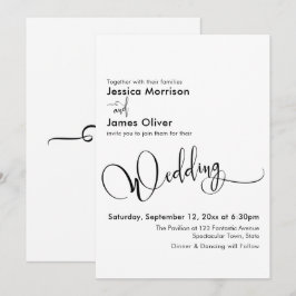 Elegante Hochzeitskalligraphie, einfach Schwarz-we Einladung