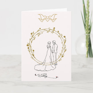 Elegante Hochzeitskarte mit Brautpaar & Goldkranz  Karte