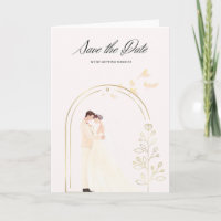 Elegante Hochzeitskarte mit Brautpaar im Aquarell-