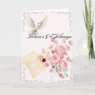 Elegante Hochzeitskarte mit Taube, Pfingstrosen & Karte