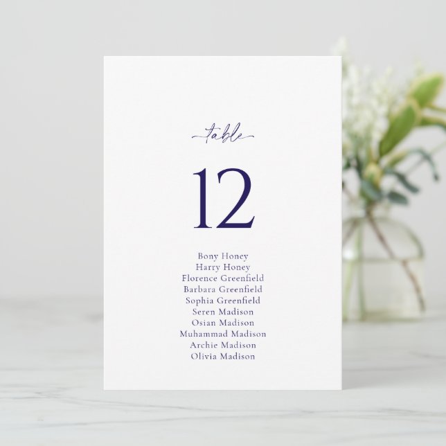 Elegante Hochzeitskarte mit Tischnummer (Stehend Vorderseite)