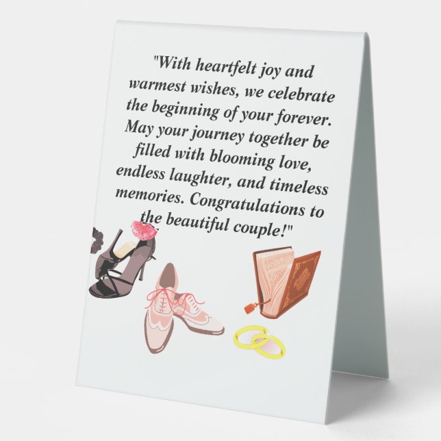 Elegante Hochzeitskarte - Schwarze Heelse mit rosa Tischaufsteller (Vorderseite)