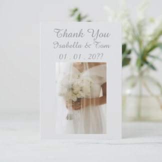 Elegante Hochzeitskleid- und Schleier-Papeterie Dankeskarte